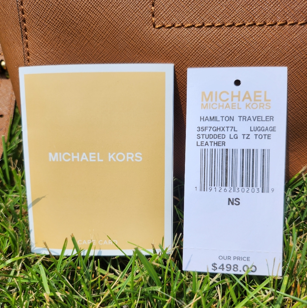 Michael Kors Brown Leather Tote Bag with purse charm - Picture 3 of 9